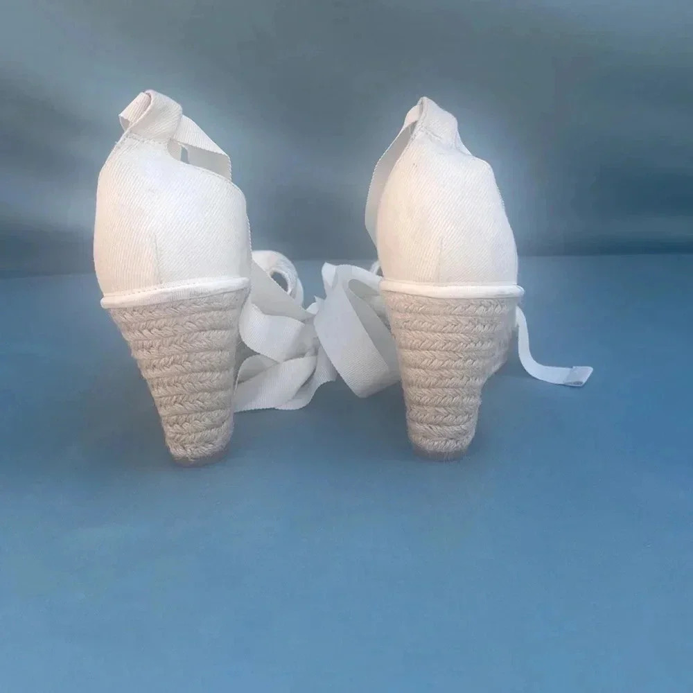 NWOT Veronica Beard Women 11 Soleil Sandal Espadrille White Eyelet Wedge *defect - Picture 3 of 11